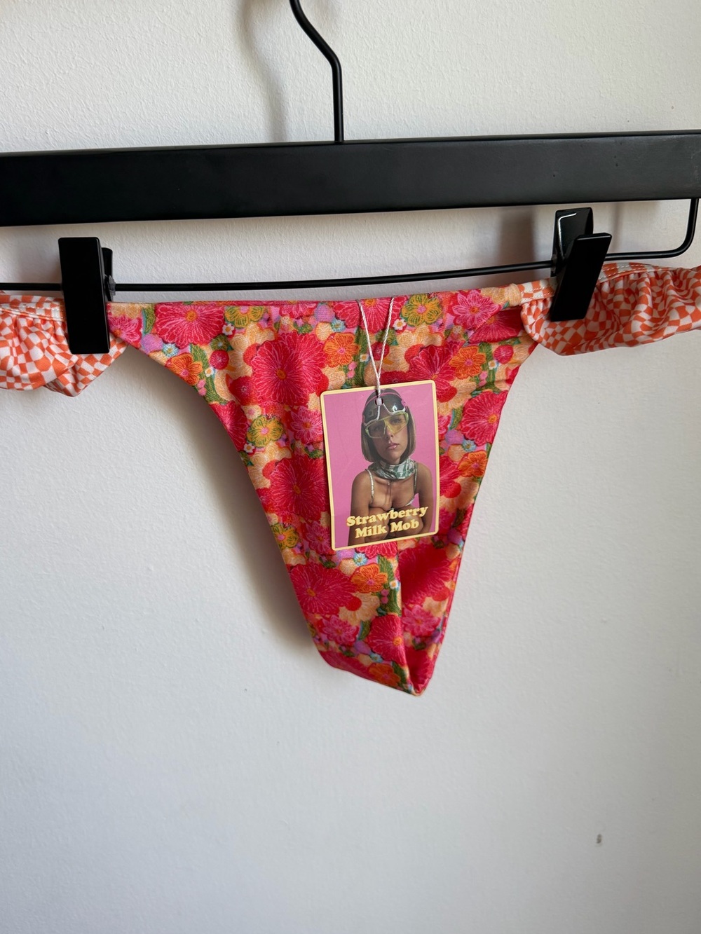 Strawberry Milk Mob Floral Pink & Orange Ruffle Bikini bottom - Picture 6 of 7